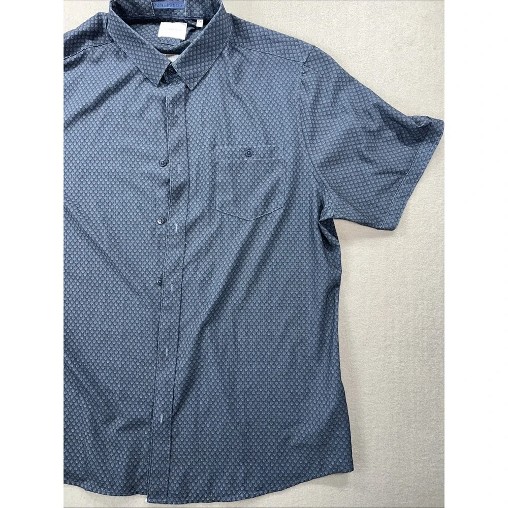 7 Diamonds Shirt Mens 2XL XXL 4 Way Stretch Blue Button Up Short Sleeve - Picture 3 of 9